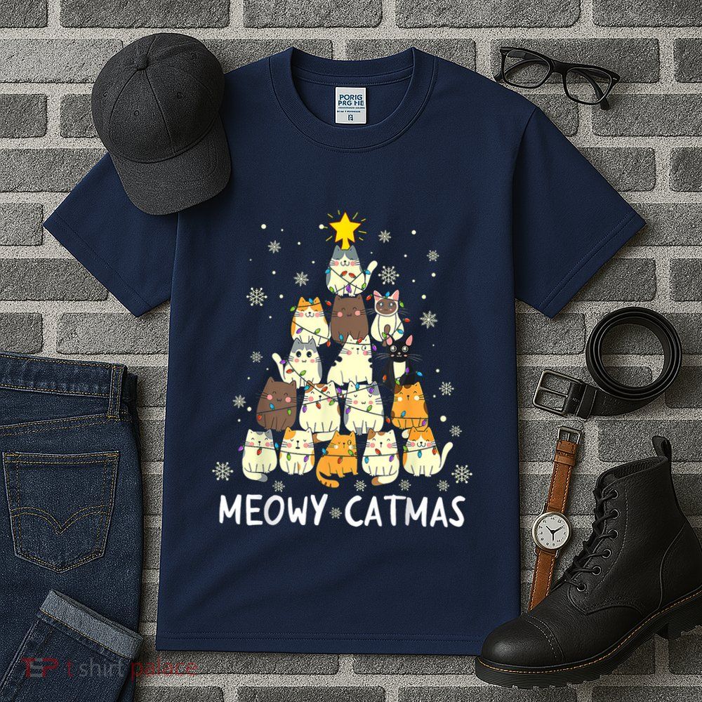 Meowy Catmas Cat Christmas Tree Xmas Tall T-Shirt