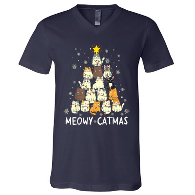 Meowy Catmas Cat Christmas Tree Xmas V-Neck T-Shirt