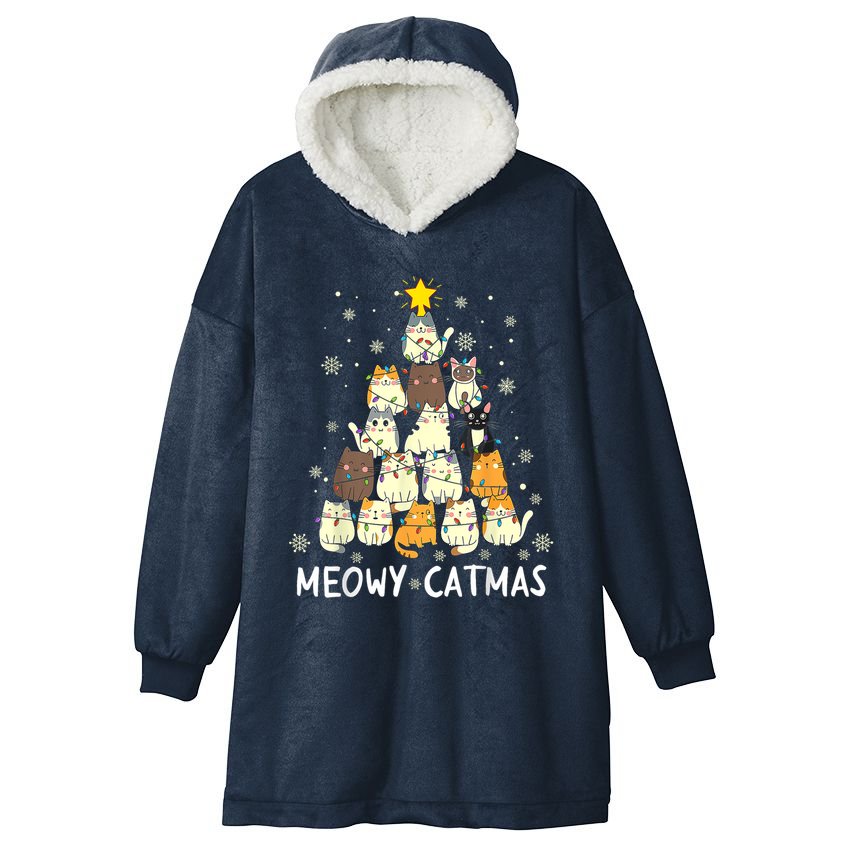 Meowy Catmas Cat Christmas Tree Xmas Hooded Wearable Blanket