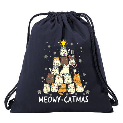 Meowy Catmas Cat Christmas Tree Xmas Drawstring Bag