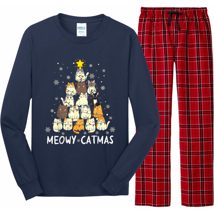 Meowy Catmas Cat Christmas Tree Xmas Long Sleeve Pajama Set