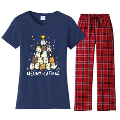 Meowy Catmas Cat Christmas Tree Xmas Women's Flannel Pajama Set