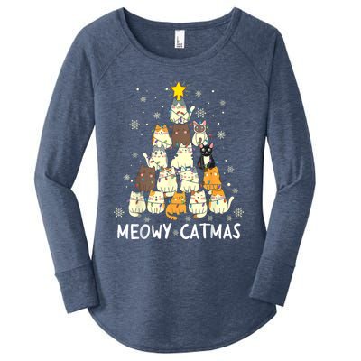 Meowy Catmas Cat Christmas Tree Xmas Women's Perfect Tri Tunic Long Sleeve Shirt