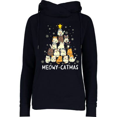 Meowy Catmas Cat Christmas Tree Xmas Womens Funnel Neck Pullover Hood