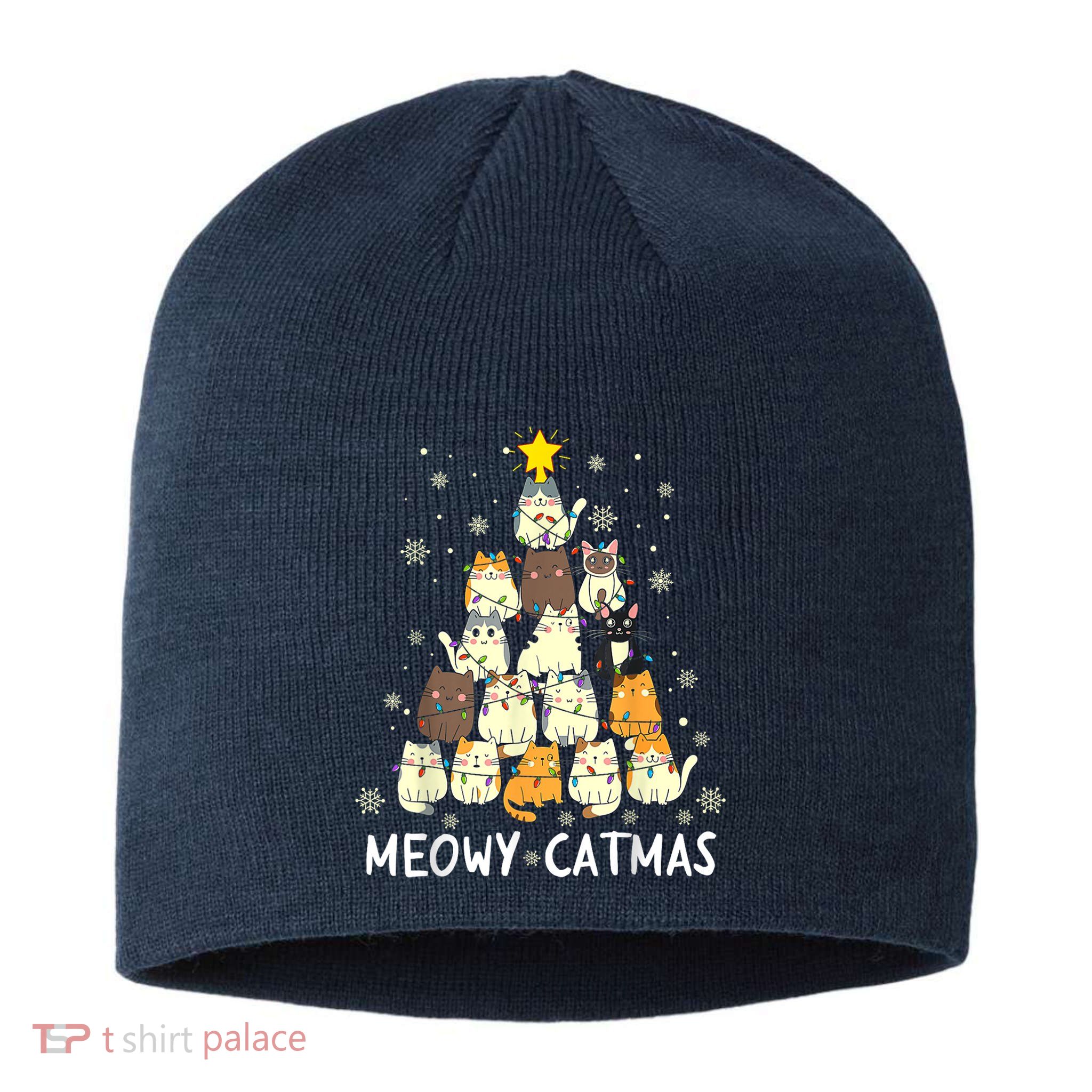 Meowy Catmas Cat Christmas Tree Xmas Sustainable Beanie