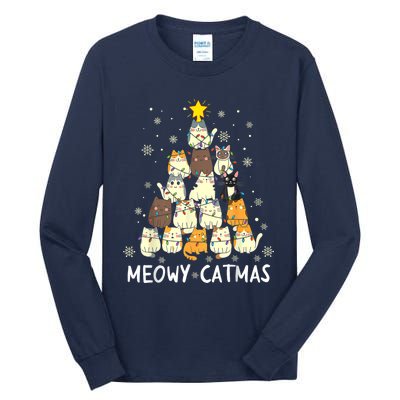 Meowy Catmas Cat Christmas Tree Xmas Tall Long Sleeve T-Shirt