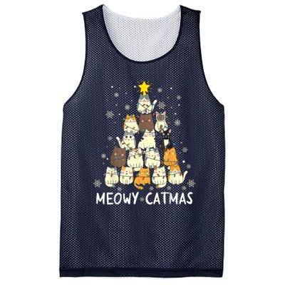 Meowy Catmas Cat Christmas Tree Xmas Mesh Reversible Basketball Jersey Tank