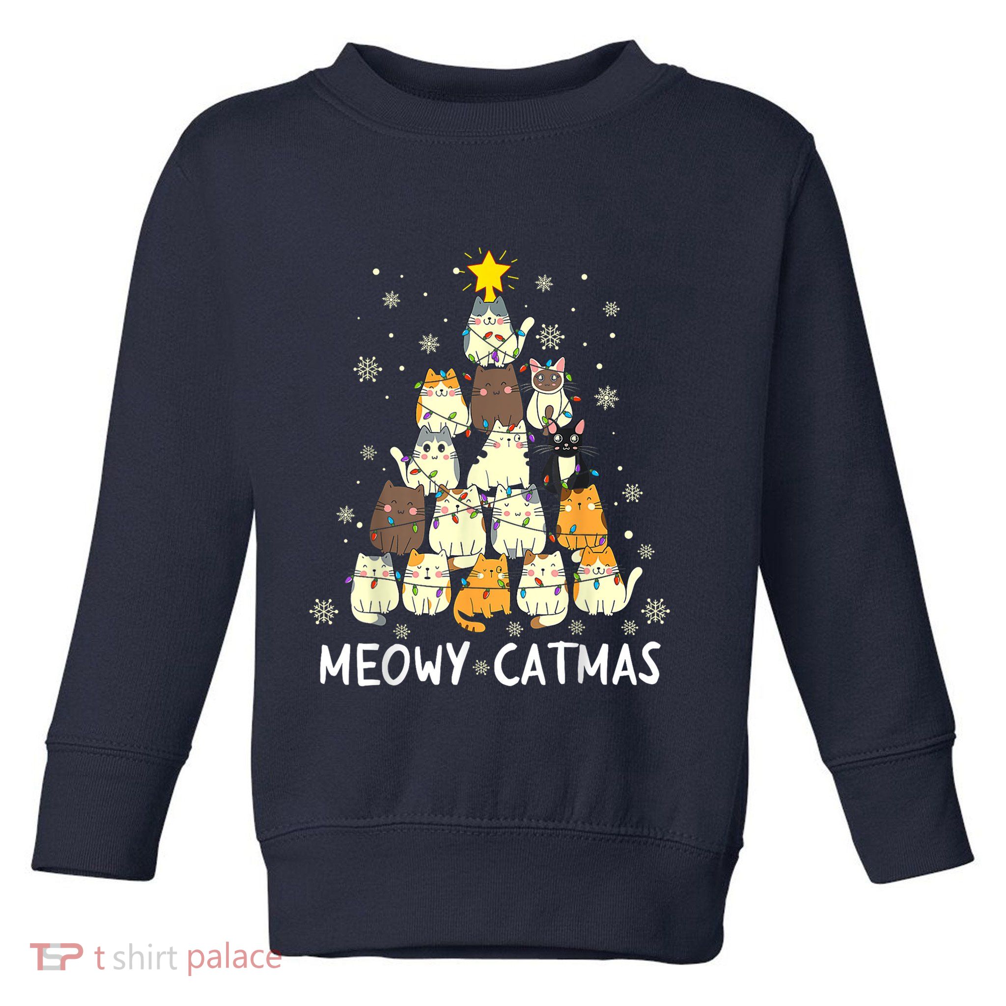 Meowy Catmas Cat Christmas Tree Xmas Toddler Sweatshirt