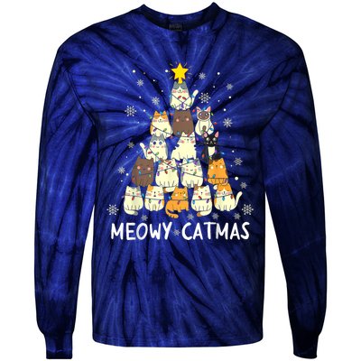 Meowy Catmas Cat Christmas Tree Xmas Tie-Dye Long Sleeve Shirt