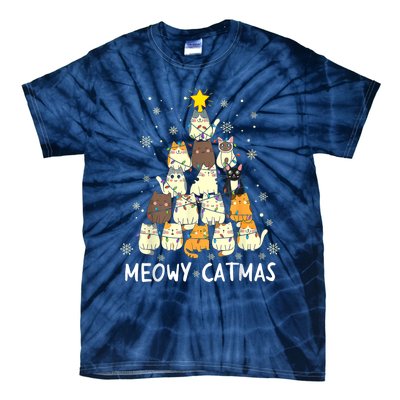 Meowy Catmas Cat Christmas Tree Xmas Tie-Dye T-Shirt