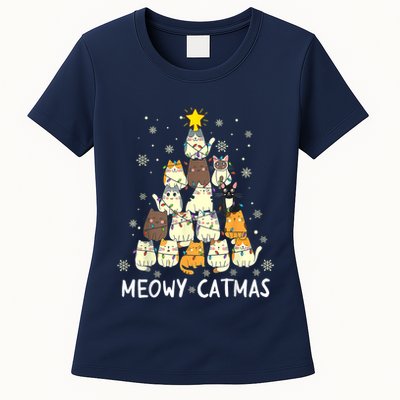 Meowy Catmas Cat Christmas Tree Xmas Womens T-Shirt