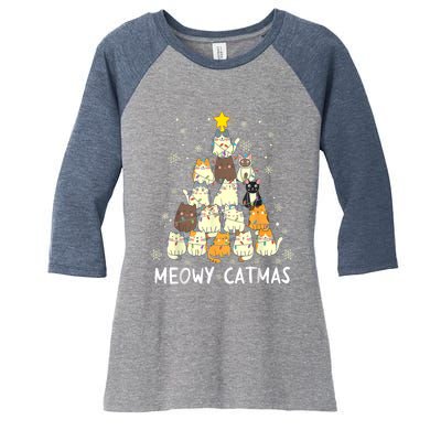 Meowy Catmas Cat Christmas Tree Xmas Women's Tri-Blend 3/4-Sleeve Raglan Shirt