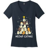 Meowy Catmas Cat Christmas Tree Xmas Women's V-Neck T-Shirt