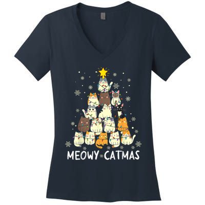 Meowy Catmas Cat Christmas Tree Xmas Women's V-Neck T-Shirt