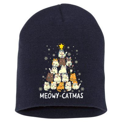 Meowy Catmas Cat Christmas Tree Xmas Short Acrylic Beanie