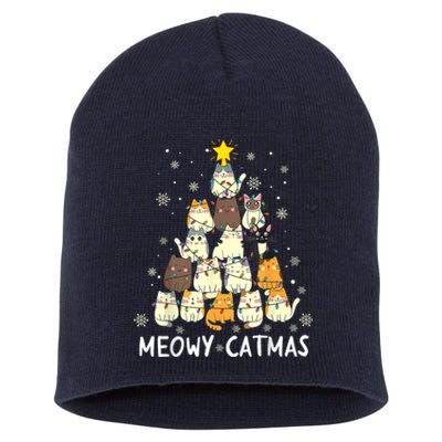 Meowy Catmas Cat Christmas Tree Xmas Short Acrylic Beanie