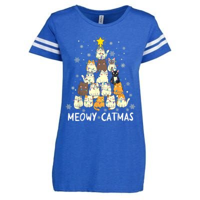 Meowy Catmas Cat Christmas Tree Xmas Enza Ladies Jersey Football T-Shirt