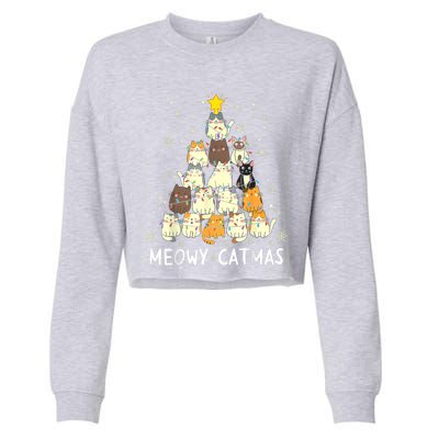 Meowy Catmas Cat Christmas Tree Xmas Cropped Pullover Crew