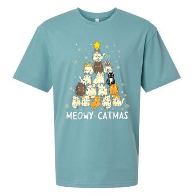 Meowy Catmas Cat Christmas Tree Xmas Sueded Cloud Jersey T-Shirt