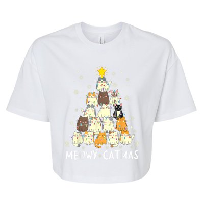 Meowy Catmas Cat Christmas Tree Xmas Bella+Canvas Jersey Crop Tee