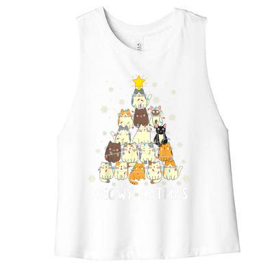 Meowy Catmas Cat Christmas Tree Xmas Women's Racerback Cropped Tank