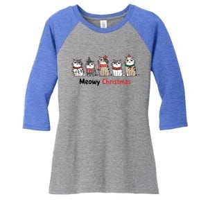 Meowy Christmas Cute Santa Funny Cat Lover Gift Women's Tri-Blend 3/4-Sleeve Raglan Shirt