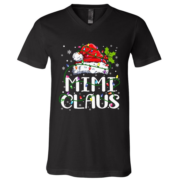 Mimi Claus  Christmas Lights Pajama Family Matching V-Neck T-Shirt