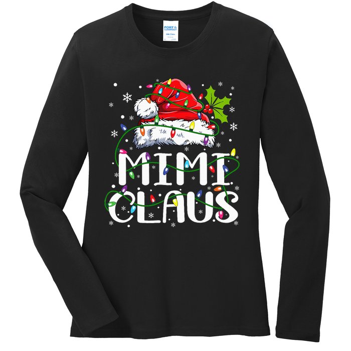 Mimi Claus  Christmas Lights Pajama Family Matching Ladies Long Sleeve Shirt