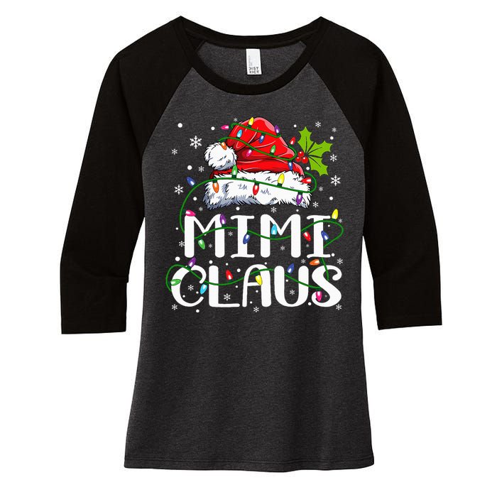 Mimi Claus  Christmas Lights Pajama Family Matching Women's Tri-Blend 3/4-Sleeve Raglan Shirt