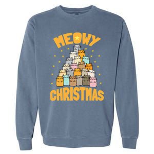 Meowy Christmas Cat Xmas Tree Garment-Dyed Sweatshirt