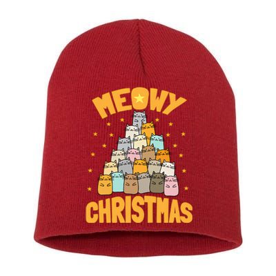 Meowy Christmas Cat Xmas Tree Short Acrylic Beanie