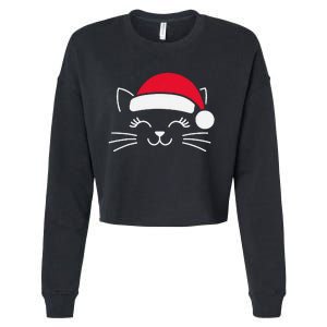 Meowy Christmas Cute Cat Face Simple Santa Cat Christmas Cropped Pullover Crew