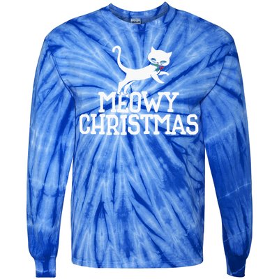 Meowy Christmas Cat Cute Meaningful Gift Tie-Dye Long Sleeve Shirt