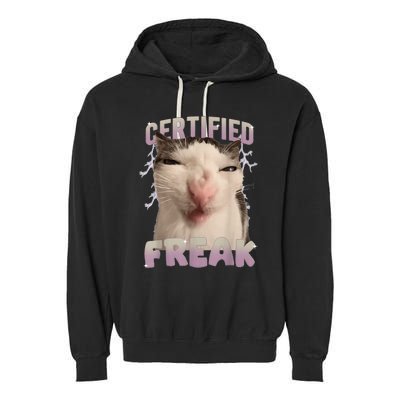 Meme Cat Certified Freak Eat Cement Cursed Cat Funny Garment-Dyed Fleece Hoodie