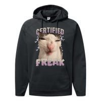 Meme Cat Certified Freak Eat Cement Cursed Cat Funny Performance Fleece Hoodie