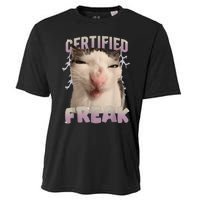 Meme Cat Certified Freak Eat Cement Cursed Cat Funny Cooling Performance Crew T-Shirt