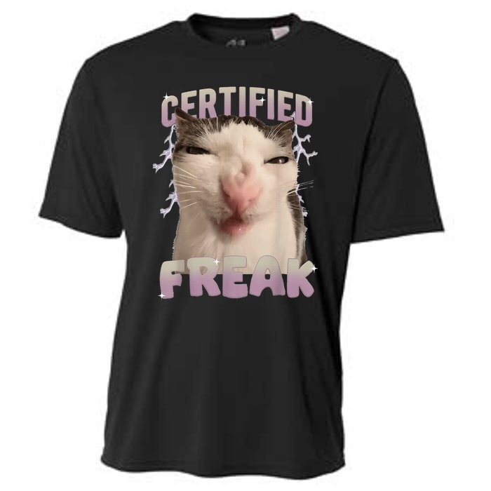 Meme Cat Certified Freak Eat Cement Cursed Cat Funny Cooling Performance Crew T-Shirt