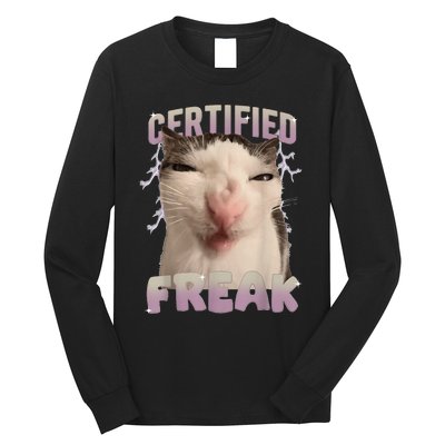 Meme Cat Certified Freak Eat Cement Cursed Cat Funny Long Sleeve Shirt