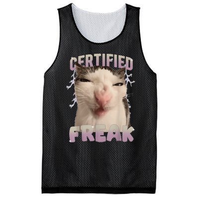 Meme Cat Certified Freak Eat Cement Cursed Cat Funny Mesh Reversible Basketball Jersey Tank