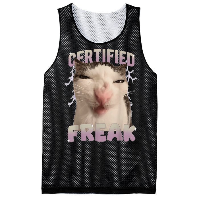 Meme Cat Certified Freak Eat Cement Cursed Cat Funny Mesh Reversible Basketball Jersey Tank