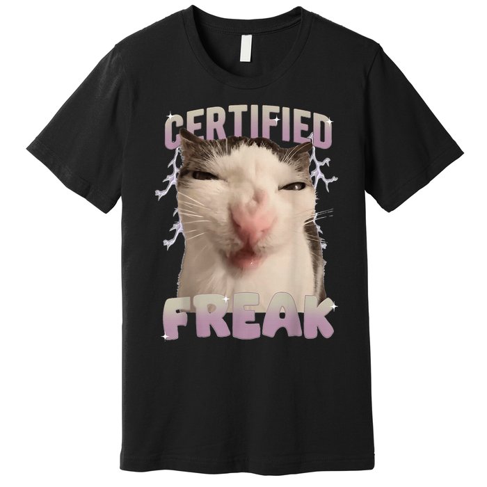 Meme Cat Certified Freak Eat Cement Cursed Cat Funny Premium T-Shirt