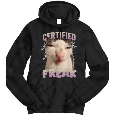 Meme Cat Certified Freak Eat Cement Cursed Cat Funny Tie Dye Hoodie