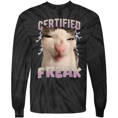 Meme Cat Certified Freak Eat Cement Cursed Cat Funny Tie-Dye Long Sleeve Shirt