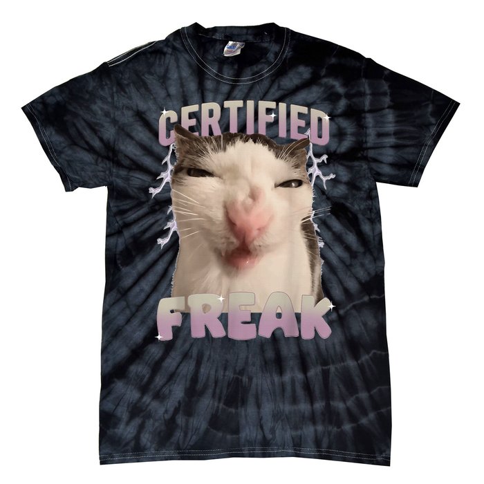 Meme Cat Certified Freak Eat Cement Cursed Cat Funny Tie-Dye T-Shirt