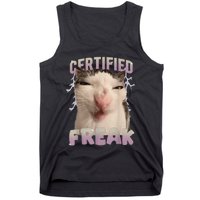 Meme Cat Certified Freak Eat Cement Cursed Cat Funny Tank Top