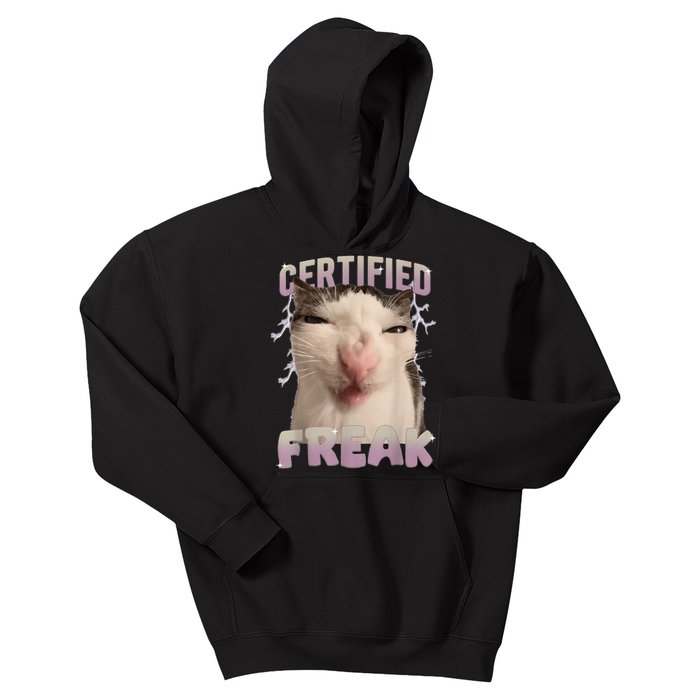 Meme Cat Certified Freak Eat Cement Cursed Cat Funny Kids Hoodie