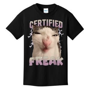 Meme Cat Certified Freak Eat Cement Cursed Cat Funny Kids T-Shirt