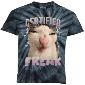 Meme Cat Certified Freak Eat Cement Cursed Cat Funny Kids Tie-Dye T-Shirt