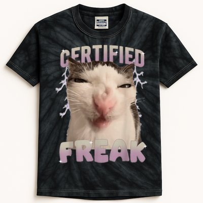 Meme Cat Certified Freak Eat Cement Cursed Cat Funny Kids Tie-Dye T-Shirt