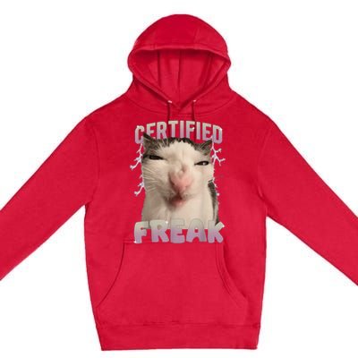 Meme Cat Certified Freak Eat Cement Cursed Cat Funny Premium Pullover Hoodie